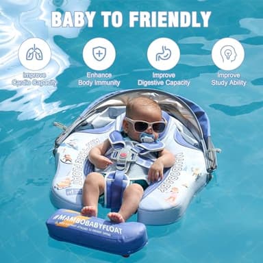 Baby Floats for Pool with Canopy Removable Sun Protection Canopy Mambobaby Float Non Inflatable Upgrade Add Tail Avoid Flip Waterproof Skin-Friendly Infant Swim Float 3-24 Months - Image 3