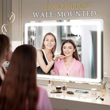 FENNIO Vanity Mirror with Lights 32"x22", Lighted Makeup Mirror, Large Vanity Mirror with Lights, Touch Sensor with 3-Color Lighting, USB Charging Port for Vanity Desk Tabletop - Image 4
