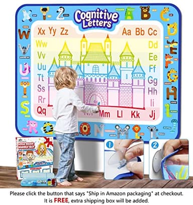 Jasonwell Aqua Water Doodle Mat 40 X 32 Inches Large Magic Drawing Doodling Mat Coloring Mat Educational Toys Christmas Birthday Gifts for Kids Toddler Boys Girls Age 2 3 4 5 6 7 8 Year Old (Alphabet) - Image 2