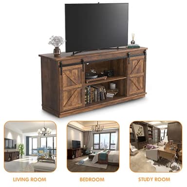 JUMMICO TV Stand for 65 Inch TV, Entertainment Center with Storage Cabinets and Sliding Barn Doors, Mid Century Modern Media TV Console Table for Living Room Bedroom (Rustic Oak) - Image 5