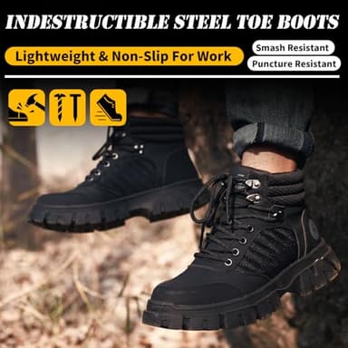 Waterproof Steel Toe Boots For Men-6 Inch Comfortable Mens Safety Work Boots Indestructible Steel Toe Shoes Lightweight Non Slip Puncture Resistant Industrial Construction Boot,Black,Size 10 men - Image 5