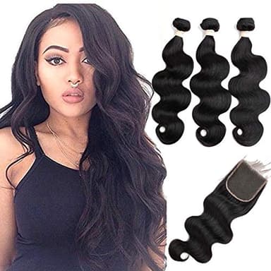 Beauhair Body Wave Human Hair Bundles with Closure 18 20 22 with 18"Closure 8A Brazilian 100% Unprocessed Brazilian Virgin Hair Body Wave 3 Bundles with Free Part 4X4 Lace Closure Natural Color - Image 1