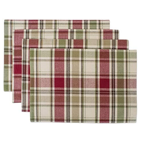 DII Fall & Thanksgiving Dining Table Décor Reusable Cotton Fabric, Placemat Set, 13x19, Rustic Homespun Plaid, 4 Piece - Image 1
