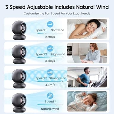 WITHOUSE Stroller Fan, Battery Operated Baby Stroller Fans, 8000mAh Rechargeable Fans, 75° Auto Oscillation Portable Fan, 5-12H Runtime, 4 Speeds Wind, Detachable Base & LED Display - Image 7