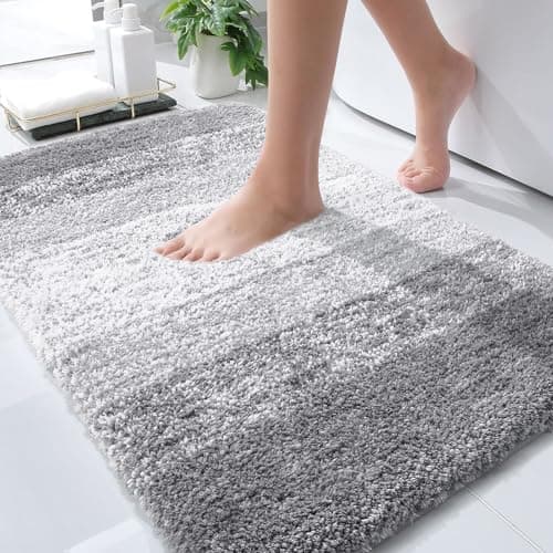 OLANLY Bathroom Rug Mat 30x20, Extra Soft and Absorbent Microfiber Bath Rugs, Non-Slip Plush Shaggy Bath Carpet, Machine Wash Dry, Bath Mats for Bathroom Floor, Tub and Shower, Light Grey - Image 1