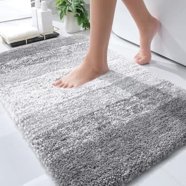 OLANLY Bathroom Rug Mat 30x20, Extra Soft and Absorbent Microfiber Bath Rugs, Non-Slip Plush Shaggy Bath Carpet, Machine Wash Dry, Bath Mats for Bathroom Floor, Tub and Shower, Light Grey - Image 1