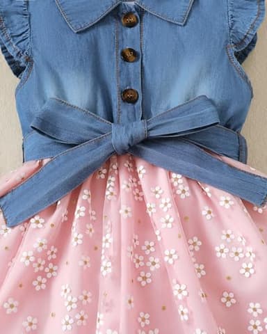 Toddler Girl Clothes 2T 3T Summer Outfit Girls Denim Tulle Dress Princess Ruffle Short Sleeve Tutu Prom Sundress Cute Toddler Pink Floral Dresses - Image 6