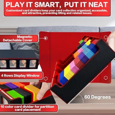 PROMAXIBINDER Trading Card Storage Box Fits 3200+ MTG/TCG/YuGiOh Cards, Commander Deck Case, 4 Display Windows 10 Dividers 4 Movable Partitions, PU Leather, Magnetic Closure, Magic, Sport Cards (Red) - Image 4