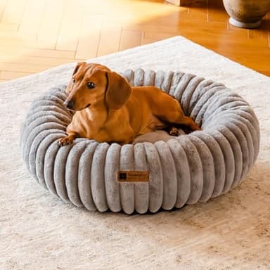 MEWOOFUN Donut Dog Beds for Small Dog, Calming Bed Round Cute Puppy Bed with Non-Slip Bottom, Fluffy Washable Pet Bed for Puppy and Kitten (Grey, S (25x25x7)) - Image 8