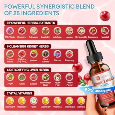 Kidney and Liver Cleanse Detox & Repair Drops, Cranberry and Milk Thistle Supplement with Artichoke, Astragalus, Horsetail – Natural Herbal for Liver, Kidney, Urinary Tract, Bladder, 60ml - Image 6