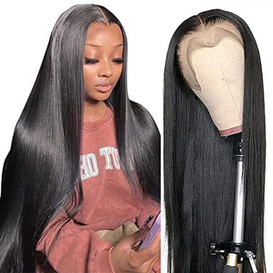 Dasollak 13x6 Straight Lace Front Wigs - Human Hair HD Transparent Lace Frontal Wigs for Black Woman - Brazilian Lace Frontal Wigs - Glueless Wigs - Pre Plucked Natural Color - 24 Inch - Image 1