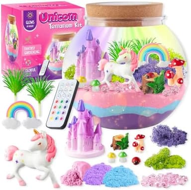 Unicorn Light-Up Terrarium Kit for Kids - LED Night Light Birthday Gift for Girls Ages 4 5 6 7 8-12 Year Old - Unicorn Toys for Girls - DIY Arts and Crafts Kit for Kids - Image 3