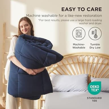 Bedsure Comforter Duvet Insert - Quilted Comforters Cal King Size, All Season Duvet, GentleSoft Down Alternative Bedding, with 8 Tabs, Gifts for Women/Men, Navy Blue, California King 96 X 102 Inches - Image 5