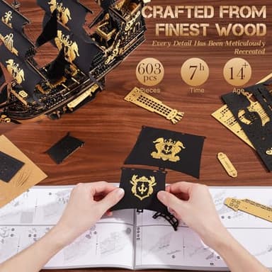 ROKR 3D Wooden Puzzles for Adults,Seahorse Barque Model kit, 603 Piece 3D Puzzles for Adults&Teens,Ideal Gift for Adults - Image 7