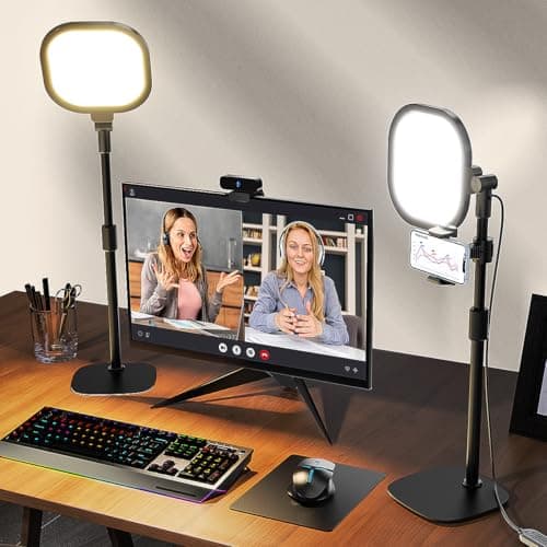 LitONES 2Pcs Desktop Video Conference Lighting for Zoom Meeting, Computer, Laptop, Work from Home with Nature Soft Light, Adjustable Brightness & Color Temp and Flexible Stand & Versatile Phone Holder - Image 1