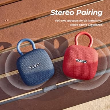 TOZO PE1 Portable Bluetooth Speakers with Adjustable Carabiner, Mini Bluetooth Wireless Shower Speaker with IPX8 Waterproof, 32H Playtime Punchy Bass Audio Speaker for Home, Outdoor and Travel, Red - Image 8
