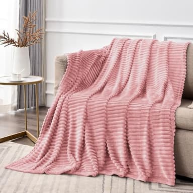 BEDELITE Baby Blankets for Boys Girls 50"x 70" - 3D Ribbed Jacquard Cute Fuzzy Fleece Blanket, Warm and Breathable Soft Cozy Throw XL Blanket, Dusty Pink - Image 2