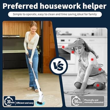 Electric Spin Scrubber - Cordless Cleaning Brush with Digital Display, 2 Speeds, 8 Brush Heads, IPX7 Waterproof, Adjustable Long Handle for Bathroom, Tub, Tile, Shower, and Car - Image 3