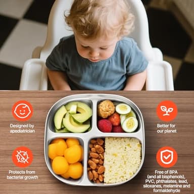 Hyperzacc Stainless Steel Kids Plates,Set of 4 Toddler Plates with Lids - 4 Compartments Stainless Steel Snack Container for Kids Non Toxic & 100% BPA Free - Image 5
