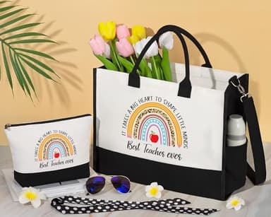 Best Teacher Appreciation Gifts for Women, End of Year Teacher Gifts from Student, Retirement Birthday Thank You Gifts Set for Teachers w/ Canvas Tote Bag & Makeup Bag Funny Daycare Teacher Gifts - Image 2