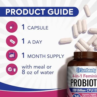 Surebounty Probiotics for Women, 120 Billion CFU 34 Strains, Prebiotics, Digestive Enzymes, Cranberry, 4-in-1 Feminine Probiotic, Digestive, Vaginal, Immune Support, 60ct (Pack of 2) - Image 5