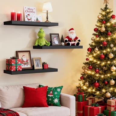 BAYKA Floating Shelves for Wall, Wall Mounted Rustic Wood Shelves for Bathroom, Bedroom, Living Room, Kitchen, Hanging Shelf for Books/Storage/Room Decor with 22lbs Capacity (Black, Set of 3, 15.7in) - Image 4