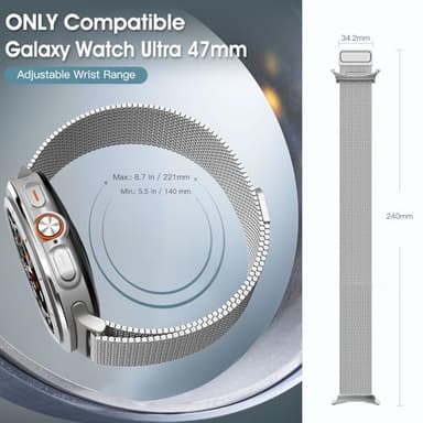 Metal Magnetic Watch band for Galaxy Watch Ultra 47mm(2025/2024), Stainless Steel Mesh Adjustable Watch band for Men and Women, Silver - Image 2
