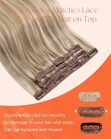 Sunny Hair Clip in Hair Extensions Straight Human Hair Clip in Extensions Remy Clip in Hair Extensions Real Human Hair Extensions Clip ins Light Brown Highlights Blonde 16inch #10/60 - Image 5