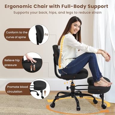 Cross Legged Office Chair with Wheels, Wide Criss Cross Kneeling Home Office Desk Chairs with Back Support, Ergonomic Adjustable Height ADHD Stool with Rotating Footrest for Yoga Meditation - Image 5