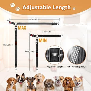 Removable Dog Seat Belt Harness for Car, 3 in 1 Pet Dog Car Seatbelt Leash, Retractable Restraint Secures to Vehicle Headrest & Adjustable Reflective Bungee Dog Seatbelt Tether, Black - Image 7