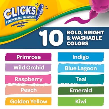 Crayola Clicks Retractable Markers - Bold (10ct), No Dry Washable Markers for Kids, Click Markers for School, Must Have Coloring Supplies, Gifts - Image 7