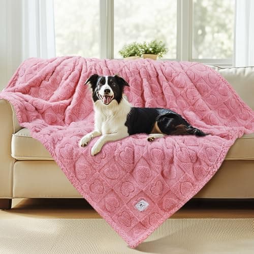 Luciphia Waterproof Dog Blanket for Medium Large Dogs Washable Bed Couch Protector Soft Fluffy 3D Heart Jacquard Pet Blanket with Sherpa Fleece Cozy Calming Throw Blankets, Pink 65x57 inch - Image 1