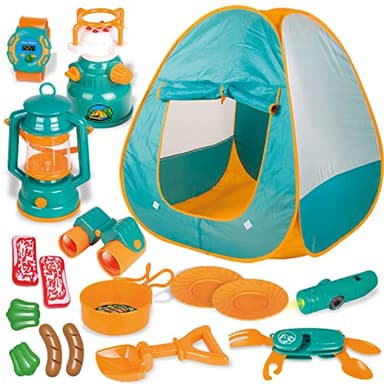 FUN LITTLE TOYS Pop Up Play Tent with Camping Gear and Tools Set, Outdoor Toys for Kids - Image 1