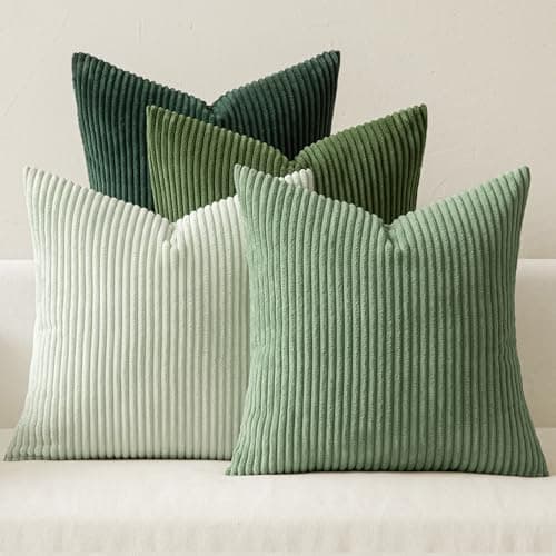 MIULEE Boho Farmhouse Sage Green Throw Pillow Covers 18x18 Inch Set of 4 Mordern Nordic Cushion Covers Soft Corduroy Christmas Home Decor for Couch Bed Sofa Living Room Forest Green - Image 1