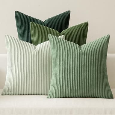 MIULEE Boho Farmhouse Sage Green Throw Pillow Covers 18x18 Inch Set of 4 Mordern Nordic Cushion Covers Soft Corduroy Christmas Home Decor for Couch Bed Sofa Living Room Forest Green - Image 1