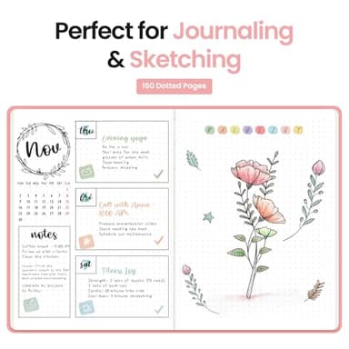 Bullet Dotted Journal Notebook for Women & Men, Hardcover Leather Journal for Writing, A5 Bullet Journaling Notebook for Work & Sketching, Perfect for Office School Home Supplies, 160 Pages, Pink - Image 3