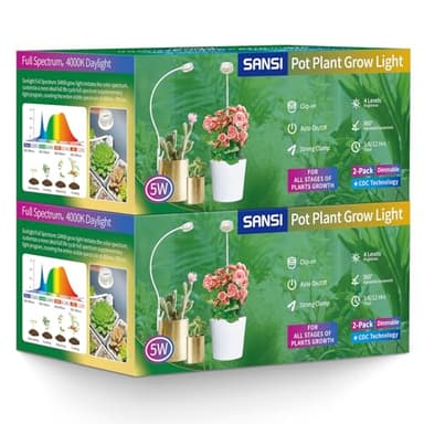 SANSI Grow Lights for Indoor Plants, Pot Clip LED Plant Lights for Indoor Growing, Full Spectrum, with 4-Level Dimmable, Auto On Off 3 6 12 Hrs Timer for Small Plants, Gardening Gifts White 5V 4-Pack - Image 1