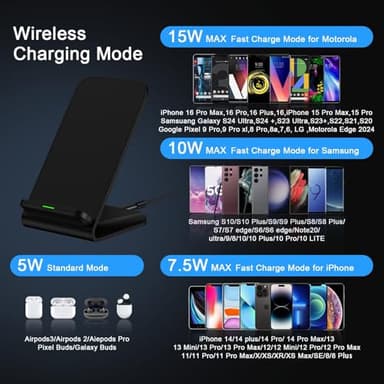 Samsung S25 Fast Wireless Charger Stand,15W Cordless Wireless Charging Station with 18W Adapter for Samsung Galaxy S25/S24 Ultra/S23 FE/S22/S21/iPhone 17 Pro Max 16 15 14/Google Pixel 10 Pro - Image 6