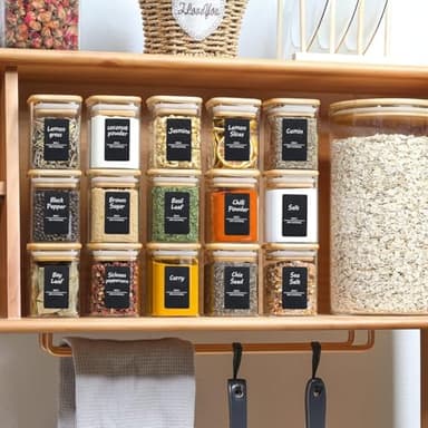 ComSaf 16Pcs Glass Spice Jars with Bamboo Lid, 6oz Airtight Square Containers with 275 Black Lables, Empty Seasoning Jars for Salt Sugar - Image 7