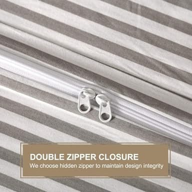 JELLYMONI 100% Natural Cotton 3pcs Striped Duvet Cover Sets,White Duvet Cover with Grey Stripes Pattern Printed Comforter Cover,with Zipper Closure & Corner Ties(Queen Size) - Image 6