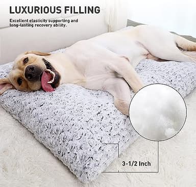 KSIIA Washable Dog Bed Deluxe Plush Dog Crate Beds Comfy Kennel Pad Anti-Slip Pet Sleeping Mat for Large, Jumbo, Medium, Small Dogs Breeds, 53" x 36", Gray - Image 3