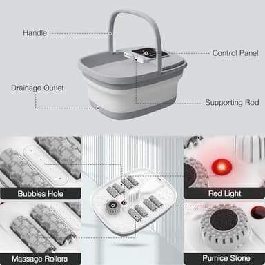 HOSPAN Collapsible Foot Spa with Heat, Bubble, Red Light, and Temperature Control, Foot Bath Massager with 8 Shiatsu Massage Rollers, Pedicure Foot Spa for Relaxation and Stress Relief - Image 6