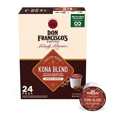 Don Francisco's Kona Blend Coffee - 24 K-Cup Compatible Single-Serve Pods - 10% Kona - Recyclable through TerraCycle - Compatible with Keurig Brewers - Image 1