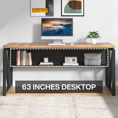 Tribesigns 63" L Shaped Desk with Drawer Cabinet, Executive Computer Desk and lateral File Cabinet, 2 Piece Home Office Furniture with Drawers for Hanging File, Doors with Locks (Brown, 63 inches) - Image 3