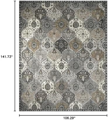 Lahome Moroccan Trellis 9x12 Rug for Living Room, Soft 9x12 Area Rug for Bedroom Dining Room, Ultra-Thin Non-Slip Non Shedding Distressed Throw Large Carpet for Office, Grey - Image 4