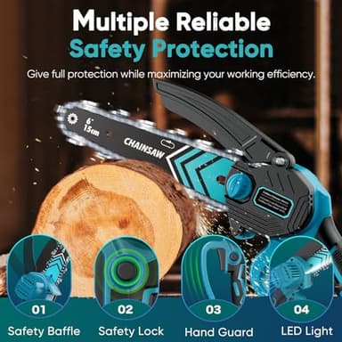 Mini Chain saw, 6-Inch Chain Saw, 2 Pack 2000mAh Batteries, 【Seniors Friendly】Portable Handheld Chainsaw, Mini Chainsaw Cordless for Wood Cutting Tree Trimming DIY Projects Gardening Camping - Image 2