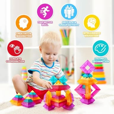 Building Block Sets for Kids 3 4 5 6 Year Old, 30 Pcs Stacking Blocks Toys for Boys Girls, STEM Preschool Learning Activities Educational Light Table Toys Gifts for Toddlers Children - Image 3