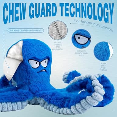 LEGEND SANDY Tough Dog Toys, Stuffed Chew Large Dog Toys to Keep Them Busy, Interactive Squeaky Tug of War Doggie Toy, Crinkle Blue Octopus - Image 3