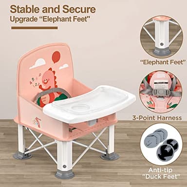 Baby Travel Booster Seat with Double Tray, BabyBond Upgraded Toddler Portable Baby Chair, Booster Seat for Dining Table, Stable and Foldable Booster Baby Chair for Indoor/Outdoor (Pink Dinosaur) - Image 6