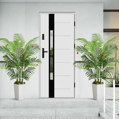 Artificial Palm Tree Artificial Silk Plant Fake Tree with White Tall Planter Faux Tropical Areca Floor Plant in Pot (1, White Tall Planter, 5 FT) - Image 5